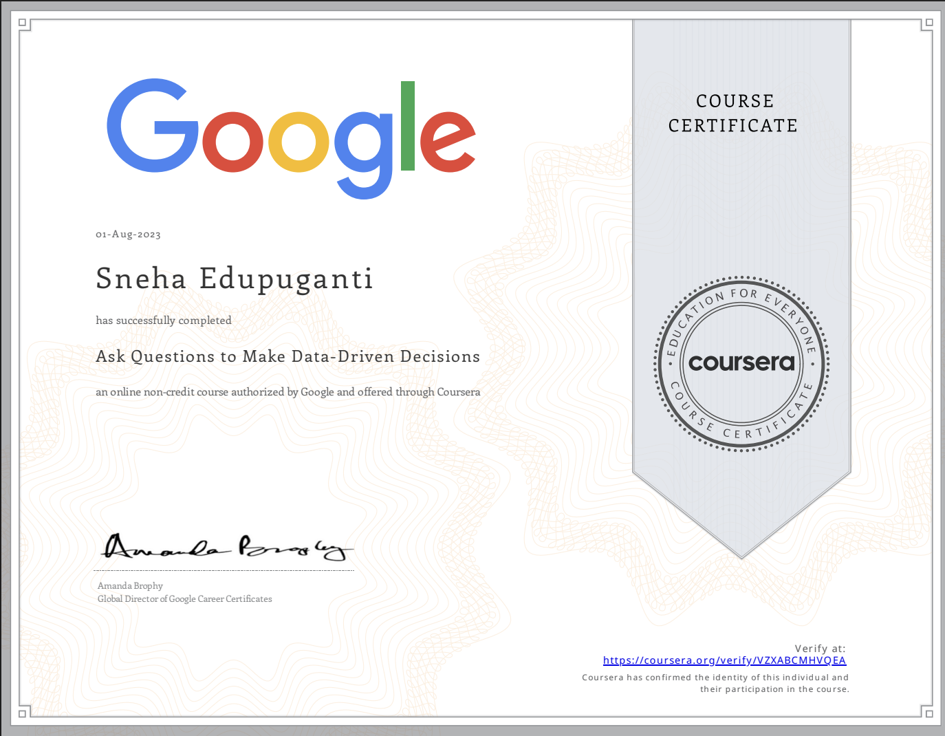 Google Data Analytics Professional Certificate