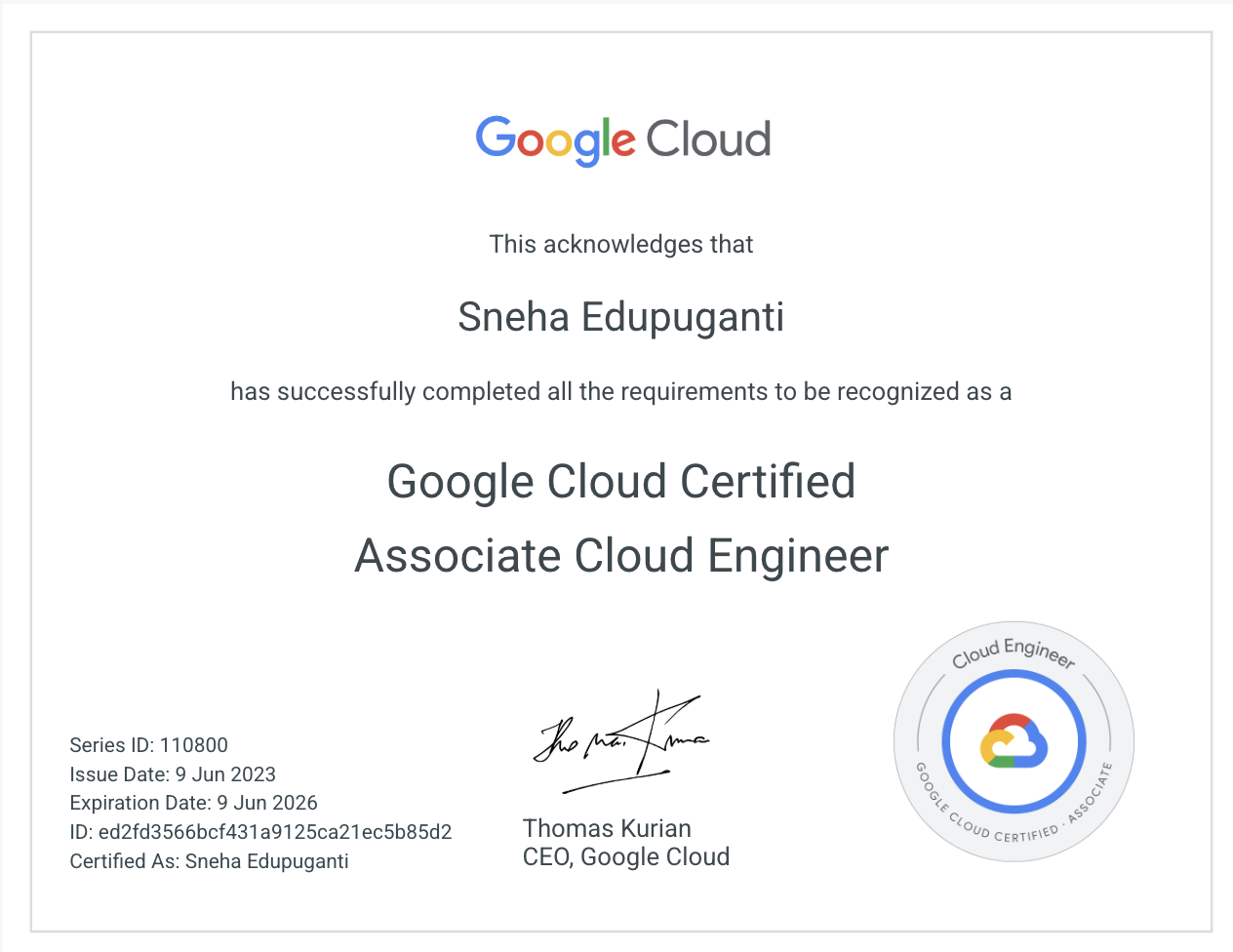 Google Cloud Associate Cloud Engineer Certificate