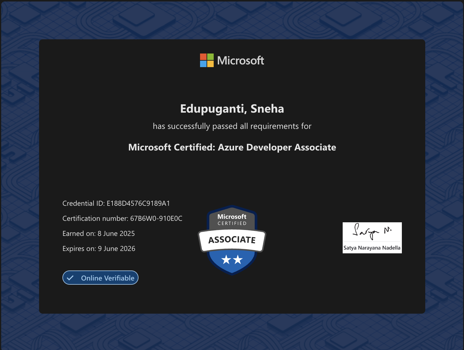 Microsoft Azure Developer Associate Certificate